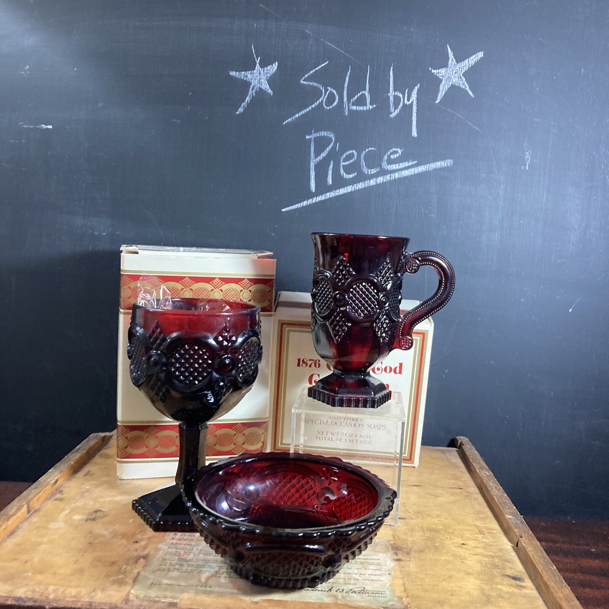 Avon 1876 Cape Cod Collection Ruby Red Cut Glass Various Pieces