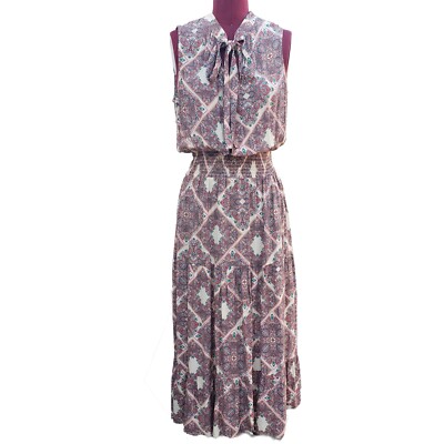 Shoshanna Jillian Maxi Dress Multi Print Bow Neck Sleeveless Smocked Waist  8 | eBay