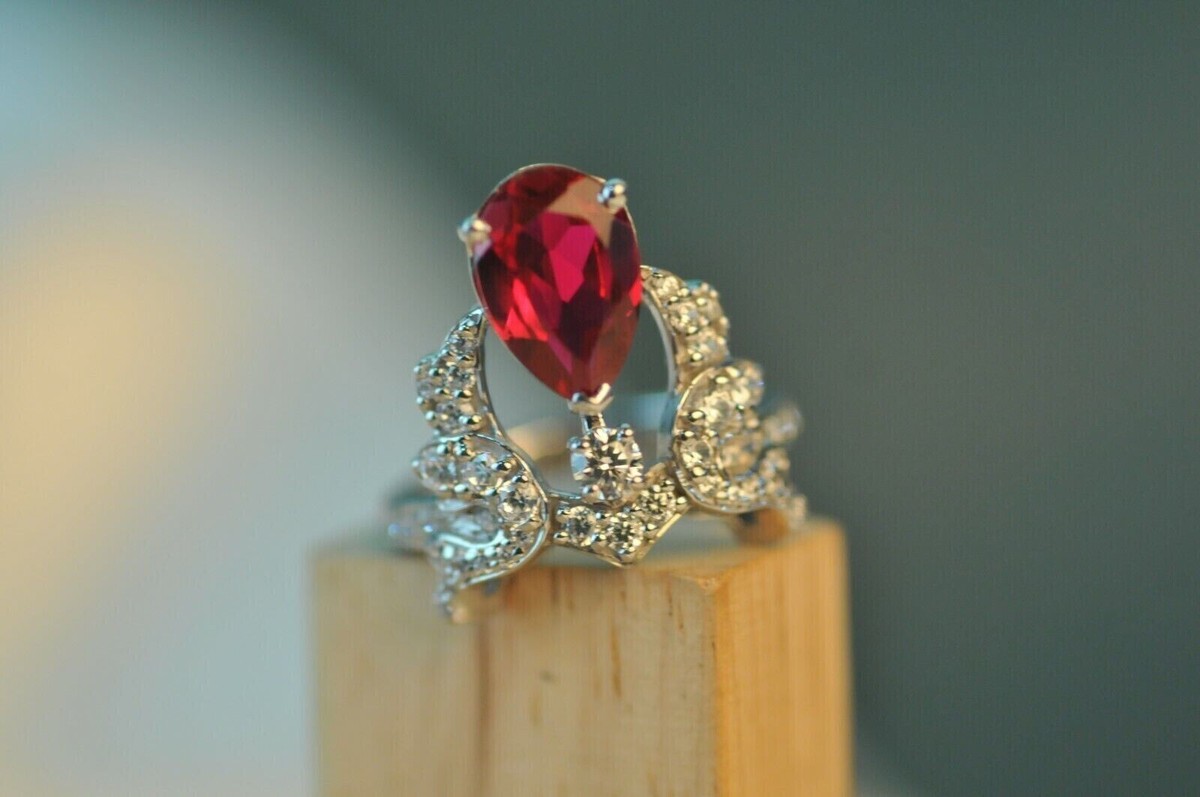 Enhancer Wedding Band Ring 14K White Gold Plated Pear Lab