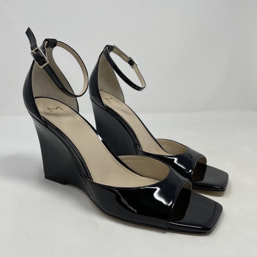 Marc Fisher Camira Square Toe Wedge Heel Sandals in Patent Black Size 8.5 - Picture 4 of 10