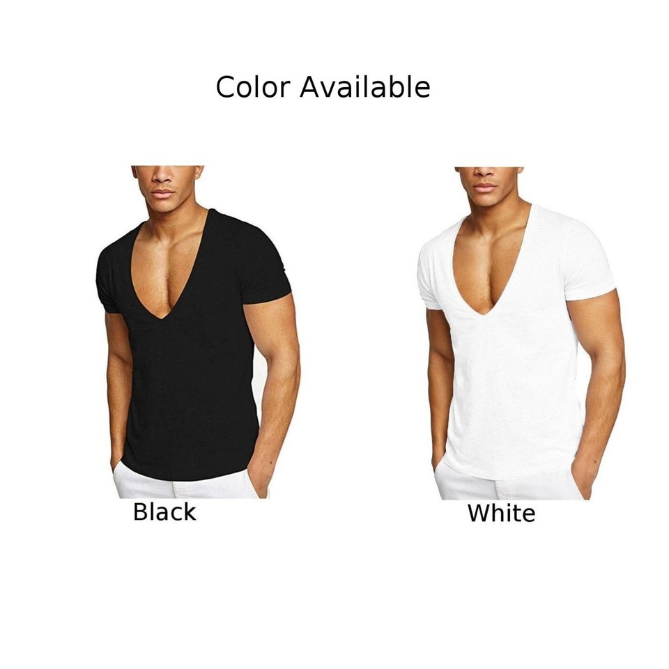 Modern Clubwear Fashion Men's Slim Fit Deep V Neck T Shirt in Black