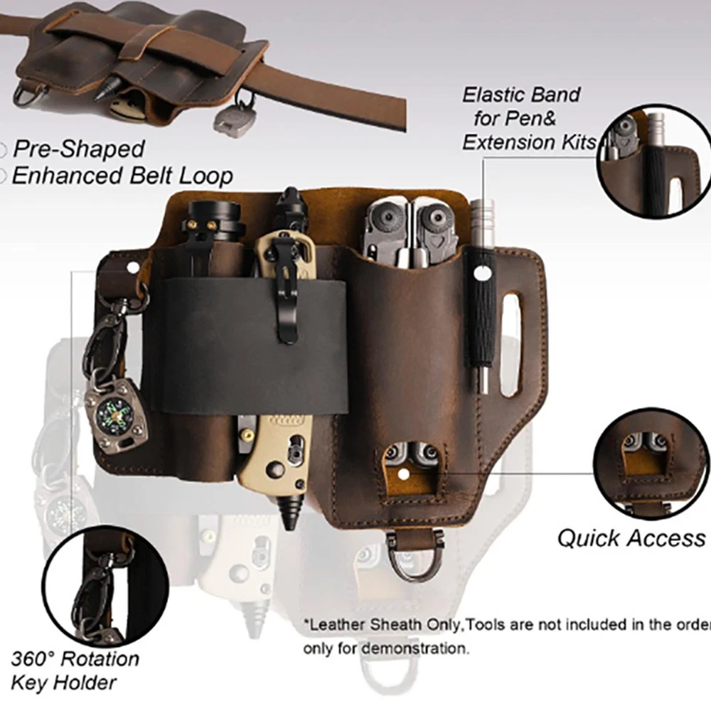 Multi-tool Leather Sheath Outdoor Pocket Organizer Storage Belt Waist Bag