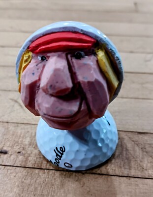 Whimsical Carved Golf Ball Head    Uncle Lucky  Folk Art Sculpture
