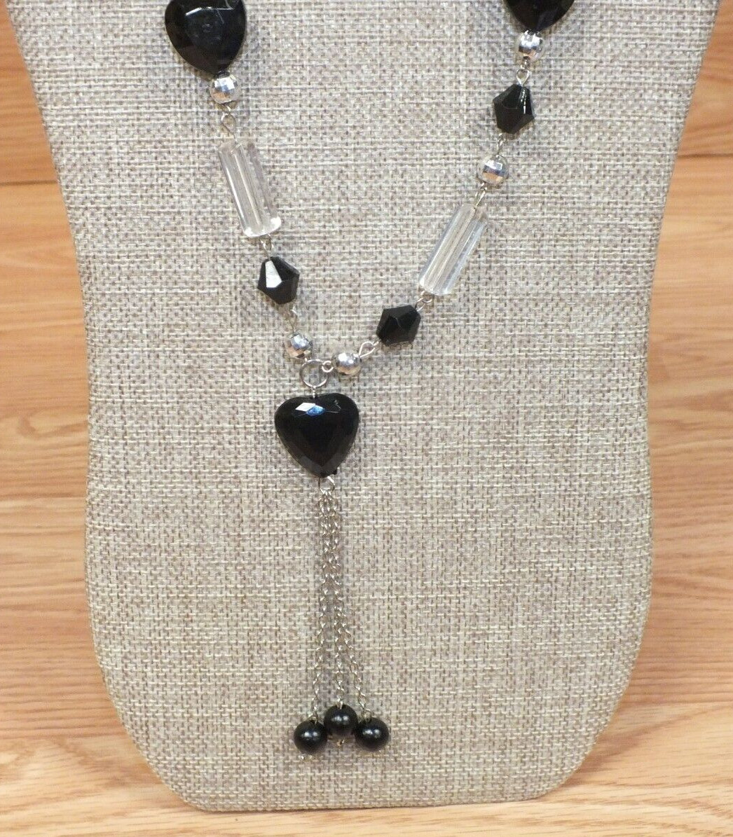 Black & Silver Tone Plastic Multi Shape Beaded Co… - image 2