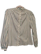 Vintage 1970s Navy Blue  Orange Striped Button Down Shirt By Jc Penny Fashions