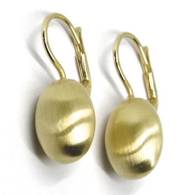 925 STERLING SILVER PENDANT EARRINGS, 14mm YELLOW OVAL NUGGET LEVERBACK, SATIN