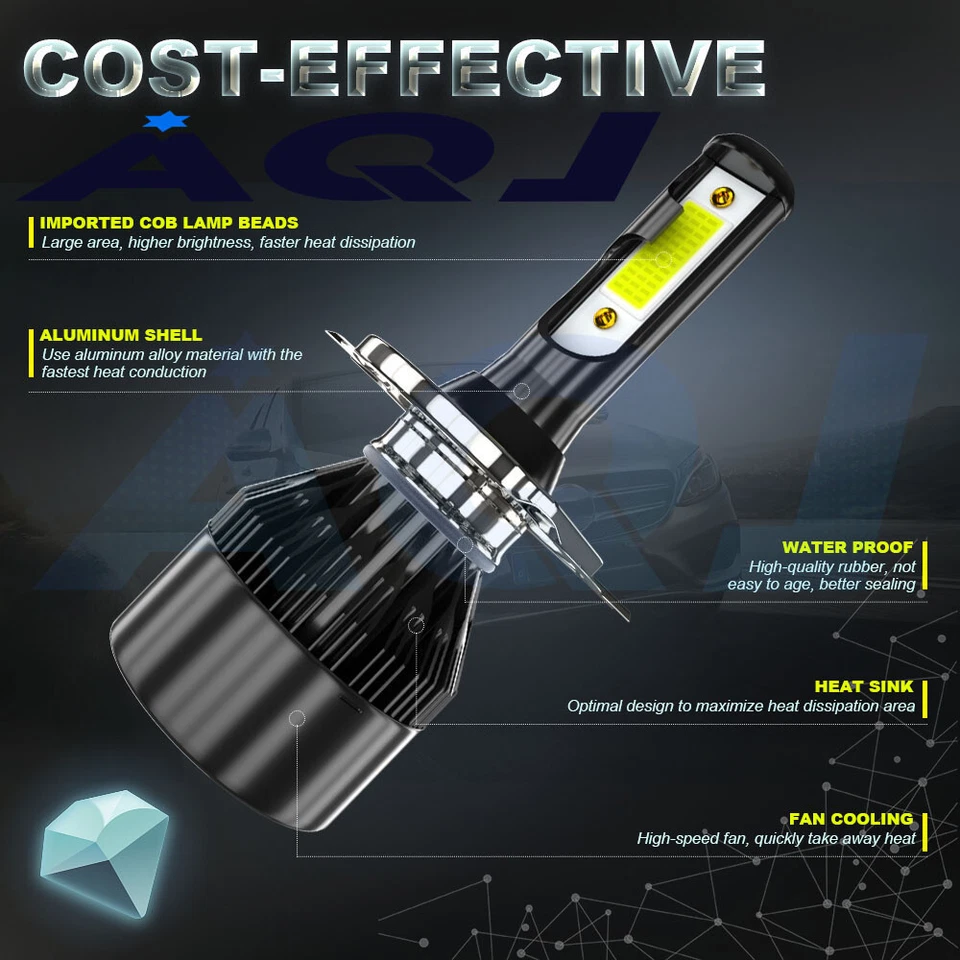 LED Headlight Kit H4 HB2 9003 6000K White Hi/Low Bulb for TOYOTA Echo 2000-2005 - Image 4 of 4