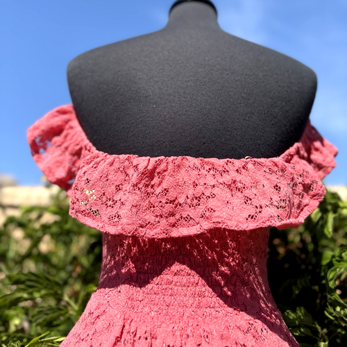 Kimchi Blue Lilly Lace S. Pink Fitted Top Off Shoulder Corset Smocked back- NWOT - Picture 10 of 15