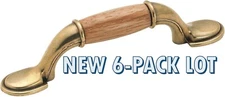 NEW 6-pack lot Amerock Antique Brass Oak Wood 3"cc Cabinet Handle Pull BP76245OB
