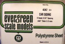 EVERGREEN #4067 STYRENE Car Siding, 6 " x 12",  3 1/4" Spacing