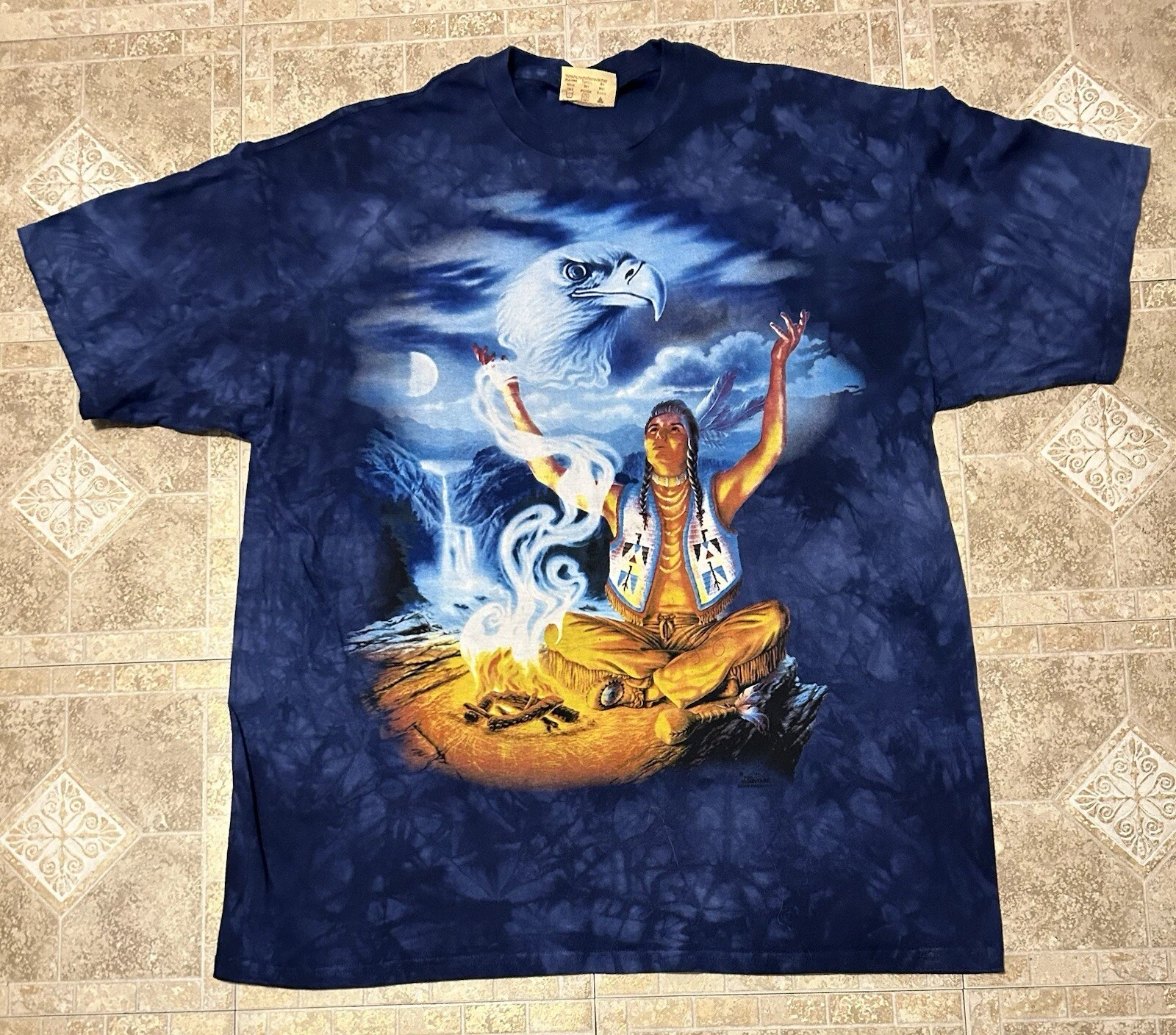Vintage The Mountain Native American Camp Fire Nature Eagle Tie Dye T-shirt 2XL