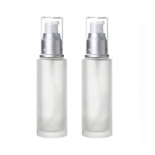 2PCS 120ml/4.2oz Refillable Frosted Glass Lotion Pump Bottle Cosmetic Travel ...