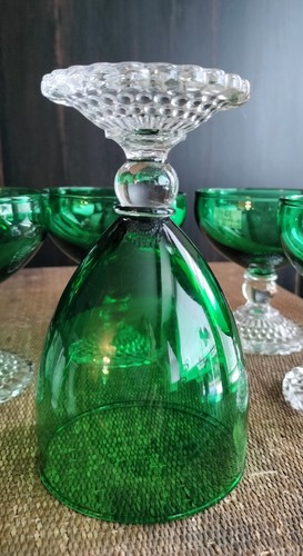 Anchor Hocking Green Bubble Foot Sherbet/Champagne Glasses (4) & Water/Wine (1) - Picture 15 of 15