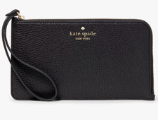 Kate Spade Lucy Black Leather Medium L-Zip Wristlet KE574 Wallet NWT 139 MSRP F