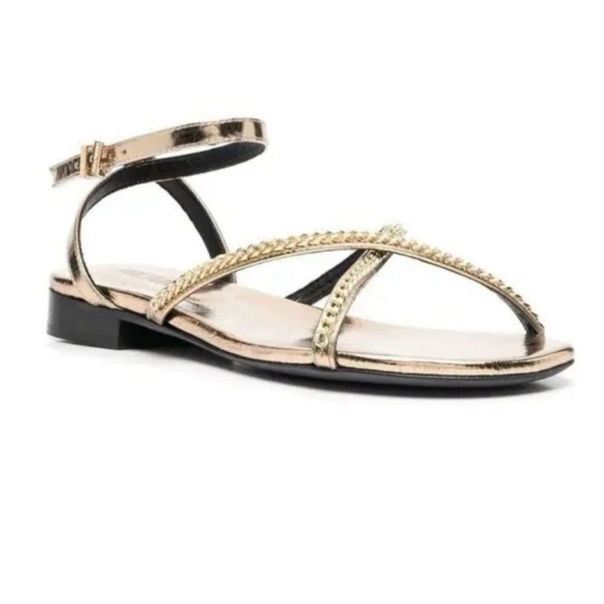 サンダル・ミュール ZADIG & VOLTAIRE Zadig & Voltaire Gold Leather Sandals Chain Link Detail