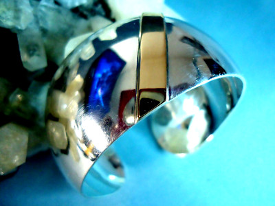 14K GOLD & STERLING SILVER CUFF BRACELET by LEONORE DOSKOW, 31.1g