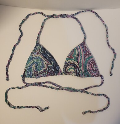 Etro Bikini Top Size IT 40 Triangle Top Self Tie Sexy Blue,Purple & Green