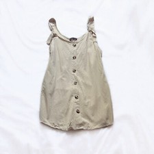 Shein Tan Neutral Faux Button Front Flowy Tie Strap Cotton Dress Size Medium