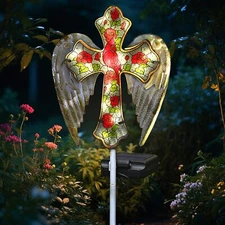 stadeco Solar Cross Garden Lights Solar Cardinal Stake Lights Cemetery Decora...