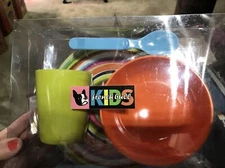 Kids French Bull Plate Bowl Cup Spoon Fork Set Melamine Dinnerware Mix Colors