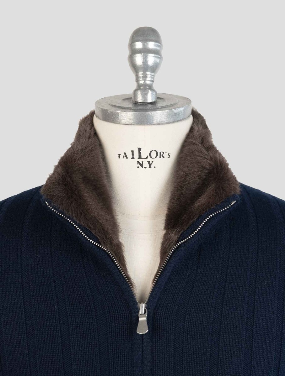 Manteau-Pull Barba Napoli En Cachemire 100% - Fausse Fourrure - Taille L (42/52) - Gris - Neuf