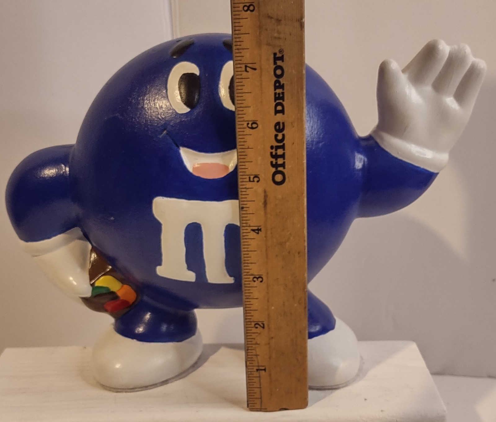 Vintage Handmade Ceramic Blue M&M's Coin Bank with Stopper 7.5 Inch Tall