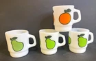 4  Vtg Anchor Hocking Fire King Milk Glass Coffee Cup Mugs - 3 PEAR & 1 Orange