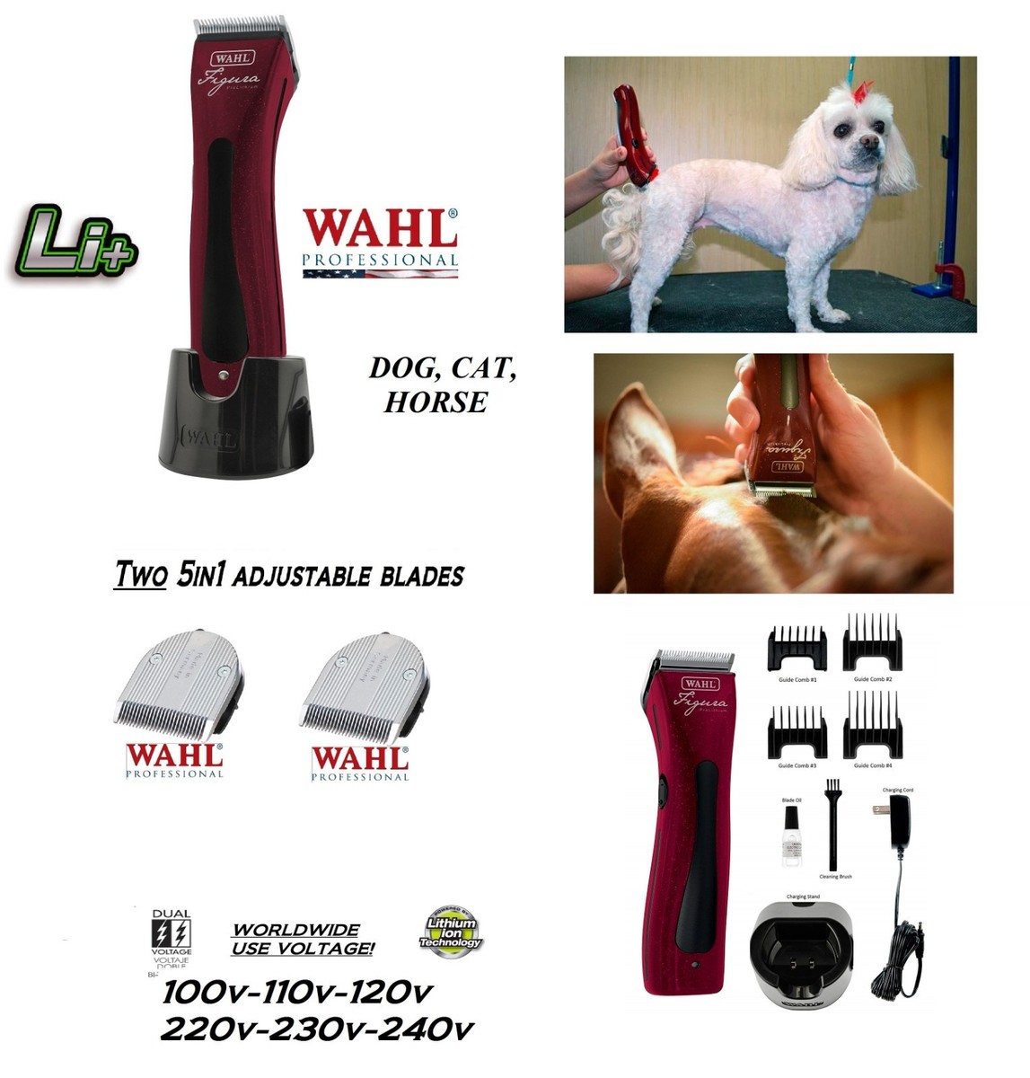 Wahl FIGURA PRO Lithium Ion CORDLESS Clipper KIT&2-5 in 1 BLADES