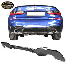Fits 19-22 BMW G20 330i M Sport Dual Single Exhaust Rear Bumper Lip Gloss Black