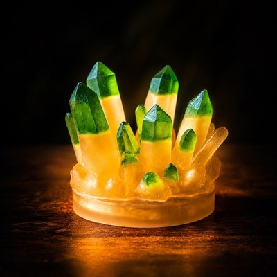 Handmade Glowing Crystal Cluster Resin Sculpture Fantasy Desk Decor Green Amber