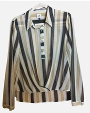 CAbi Caliber Blouse Style 4339 Womens Medium Multicolor Stripe Top Semi Sheer