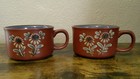 Vintage Otagiri Japan Mid Century Modern Stoneware Florals Soup Mug - Set of 2