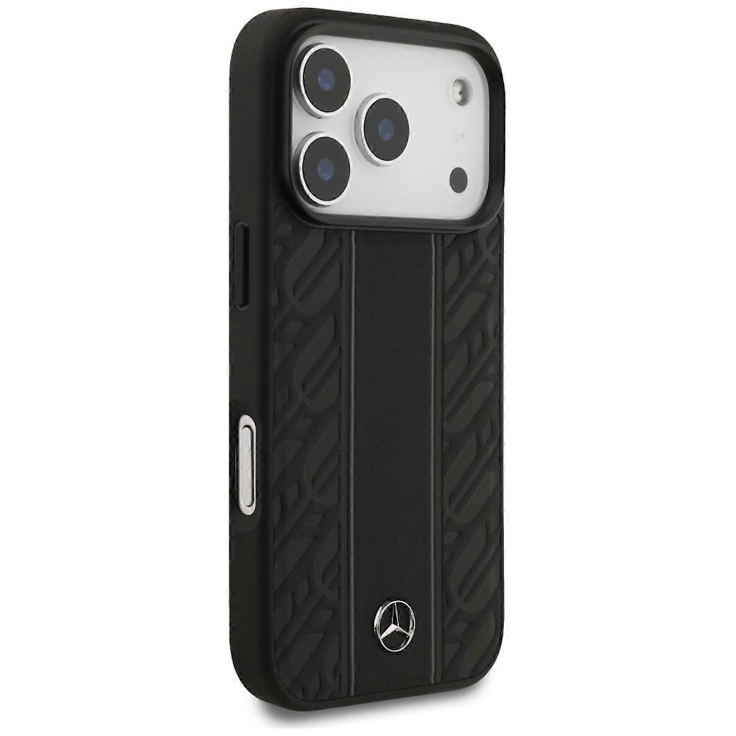 Mercedes Leather Laurel Leaves Stripes MagSafe Case for iPhone 17 Pro 6.3"" Black