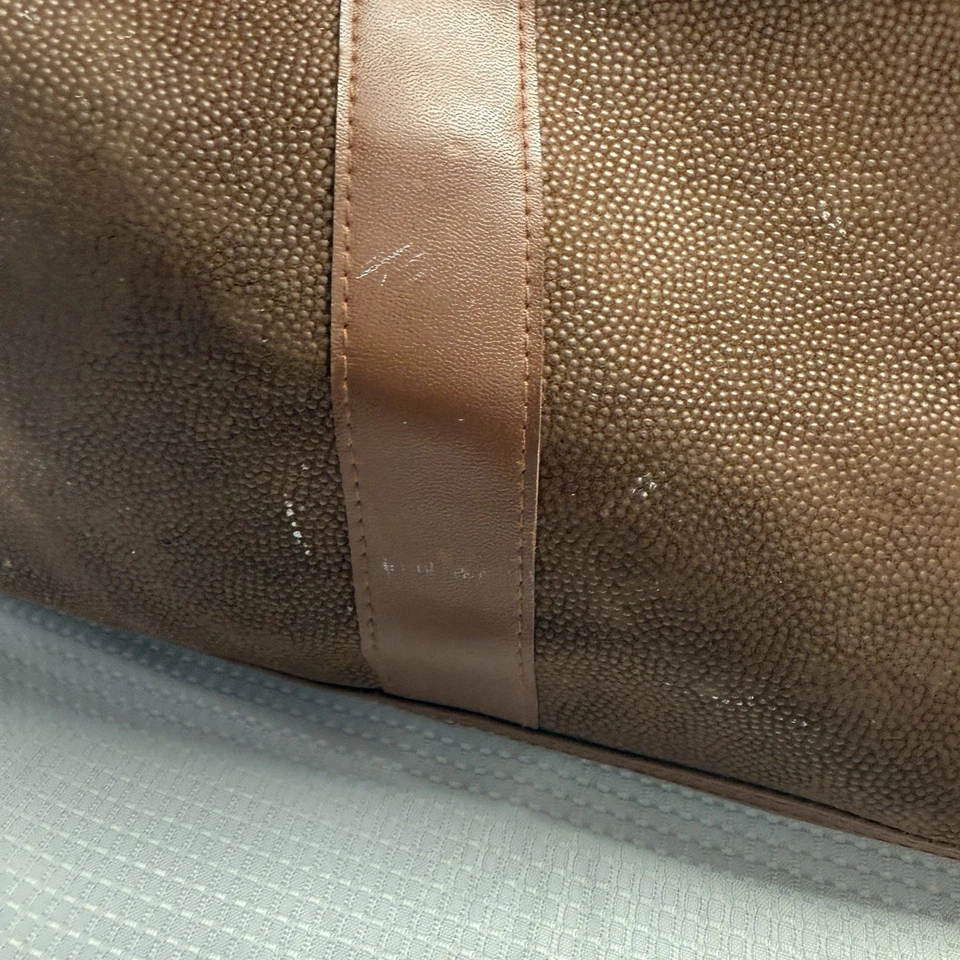 Karl Lagerfeld Vintage Big Brown Leather Duffle Weekender Travel Bag Handle - Image 4 of 4