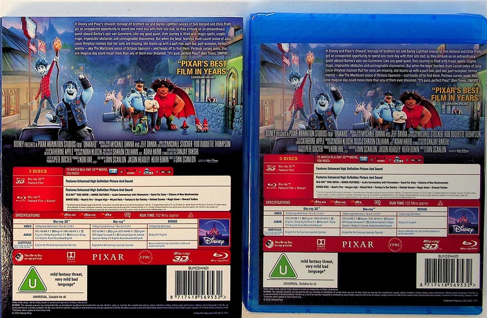 Onward -2 Disc 2D & 3D Blu Ray *NEW 2020 -Disney Pixar (Chris Pratt) Region Free - Image 2 of 2