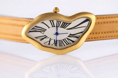 Girls Ladies Dali melting asymetric wavy crash explosion  soft leather watch