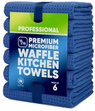 Kitchen Towels - Microfiber Waffle Weave Towels | Blue | 16 x 16 in. 6 Pack |...
