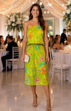 Lynn Lugo Women's summer orange Flower strapless dress 100% Silk made in USA