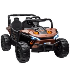 AIYAPLAY Kids Ride on Car, 12V Electric Truck w/ Horn, Lights, USB, Brown