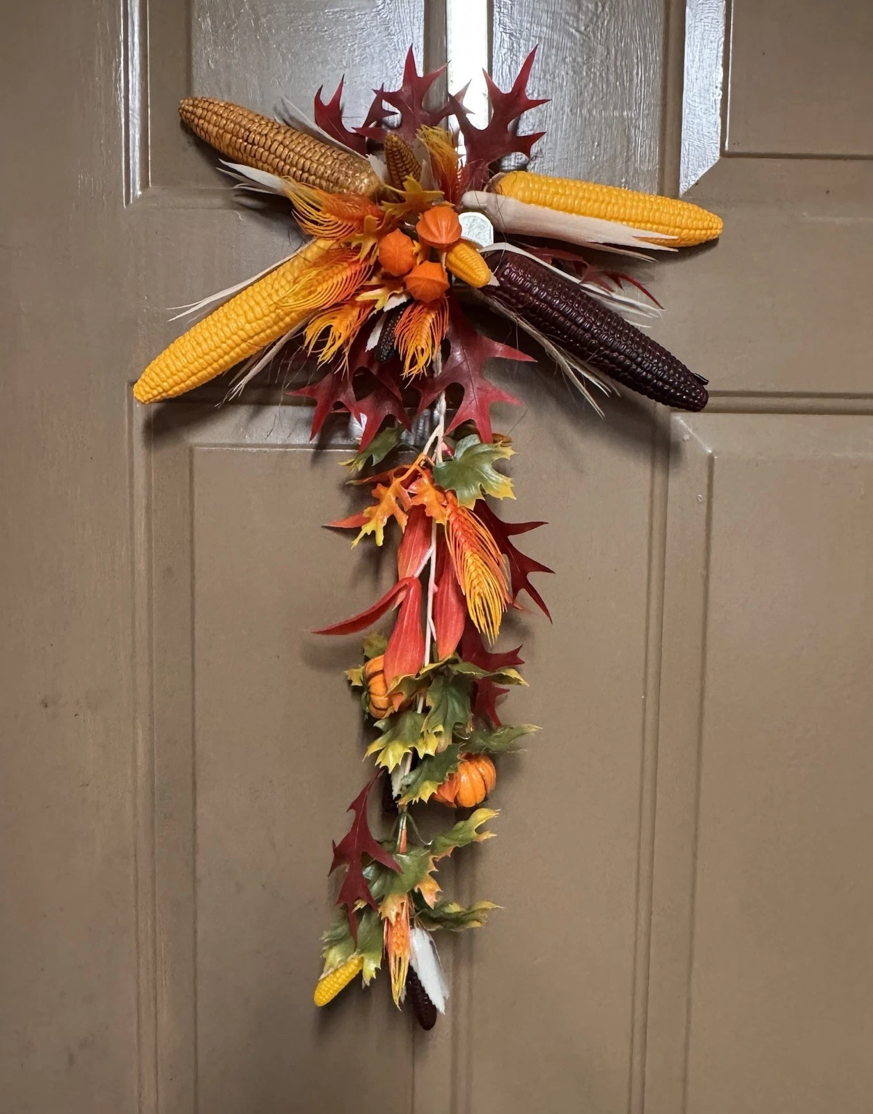 VTG 70s Thanksgiving Fall Indian Corn Pumpkin Blow Mold Floral Spray Door Decor
