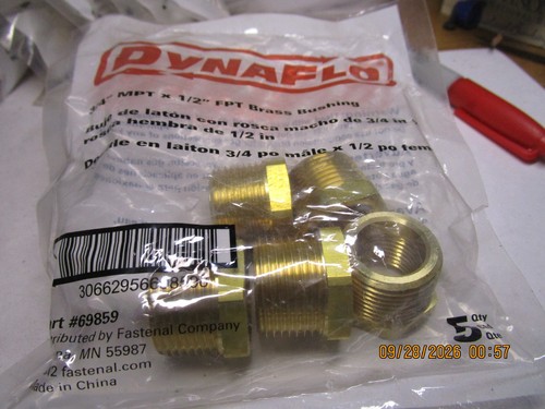 3/4" Male NPT x 1/2" Female NPT Brass Bushing QTY 5