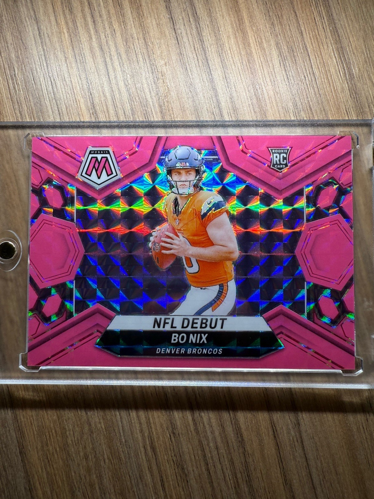 2024 Panini Mosaic NFL Debut Bo Nix #271 Fluorescent Pink (Number Match)/10 (RC)