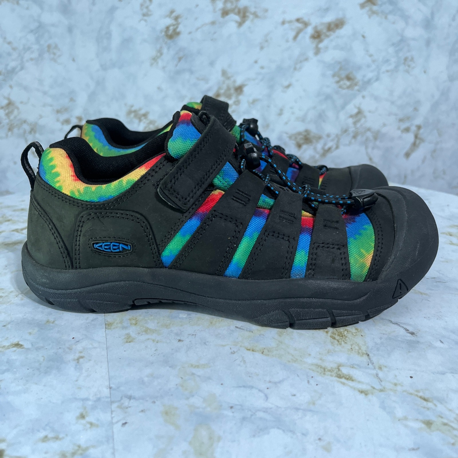 Scarpe Keen Newport giovani bambini taglia 5 nere colorate slip on tie dye sandalo outdoor