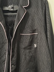 Victoria's Secret Signature Satin Long Pajama Set Black Size Medium Pink Trim