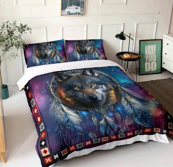 Juego de funda nórdica AILONEN Wolf Dream Catcher tamaño doble, funda edredón Galaxy Wolf Foto 2 de 4