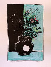 1970 MANLIO BACOSI PERUGIA, NATURA MORTA, FIORI,  LITOGRAFIA RITOCCATA A  MANO