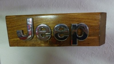 JEEP Script Chrome Emblem for Gift, Mounted on Wood for Wall Display OEM AE483