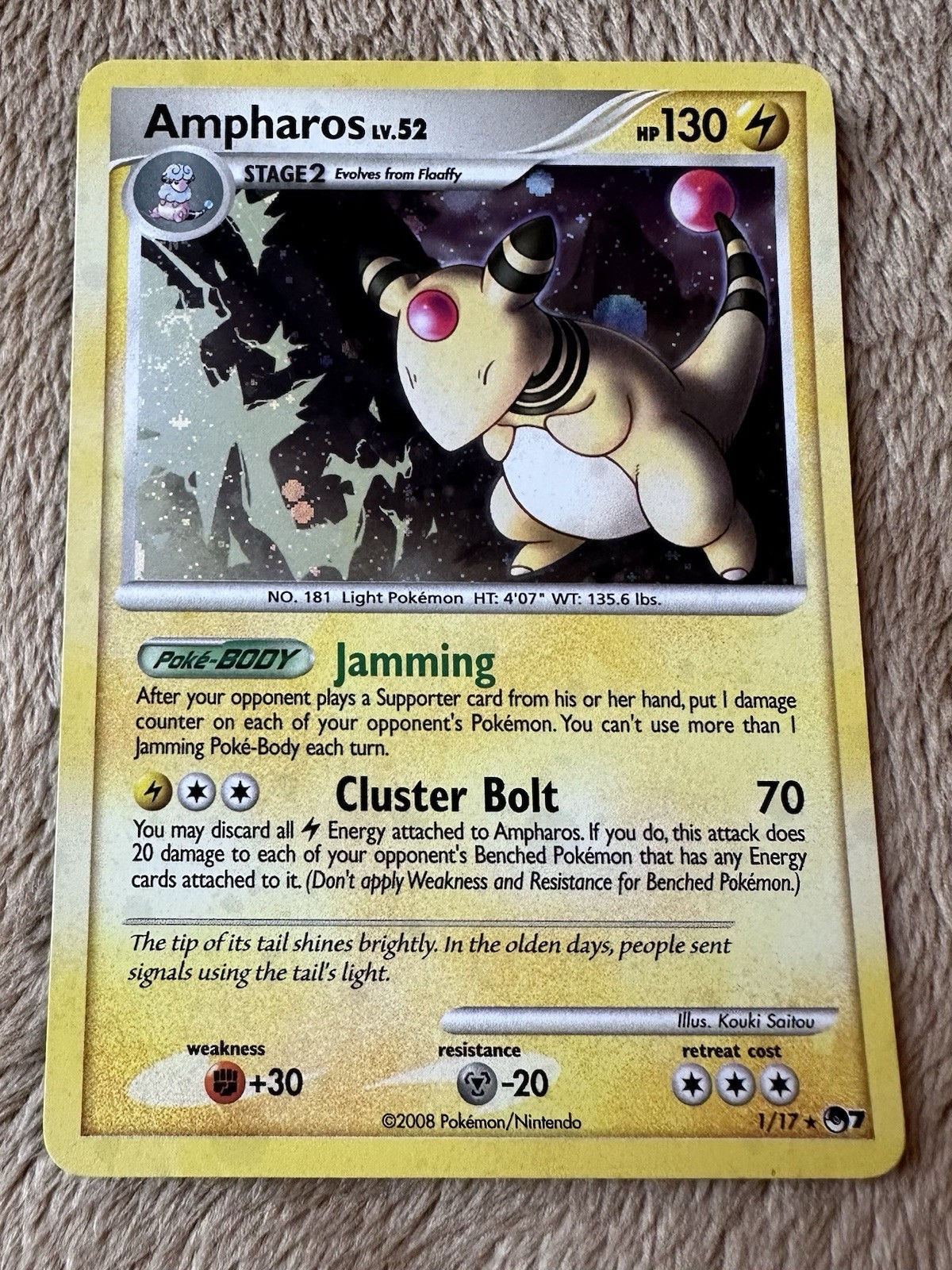 2008 Pokémon TCG POP Series 7 Ampharos Holo Rare 1/17 LP MP