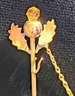 Antique Victorian tie tack stick pin, gold plated thistle with yellow topaz — photo 6