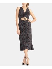 RACHEL ROY Womens Black Cut Out Ruched Printed Tea-Length Sheath Dress 2